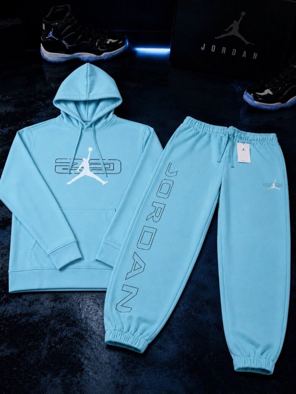 Jordan Nike Mens Tracksuit Joggers Pants Hoodie Gamma Blue AJ 11 Track Suit XL